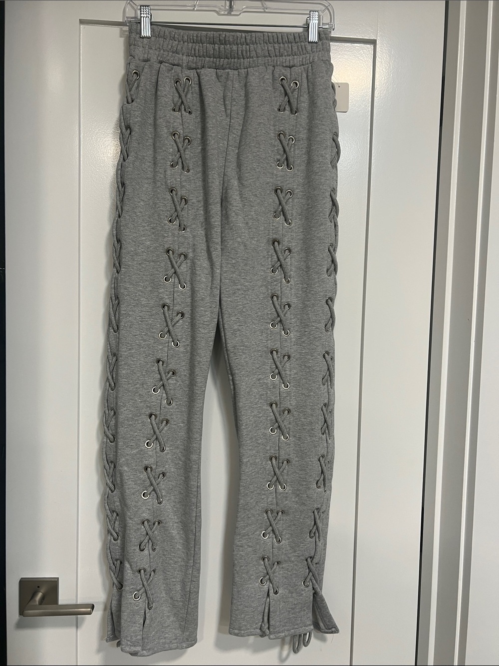 Gray Lace-Up Sweatpants